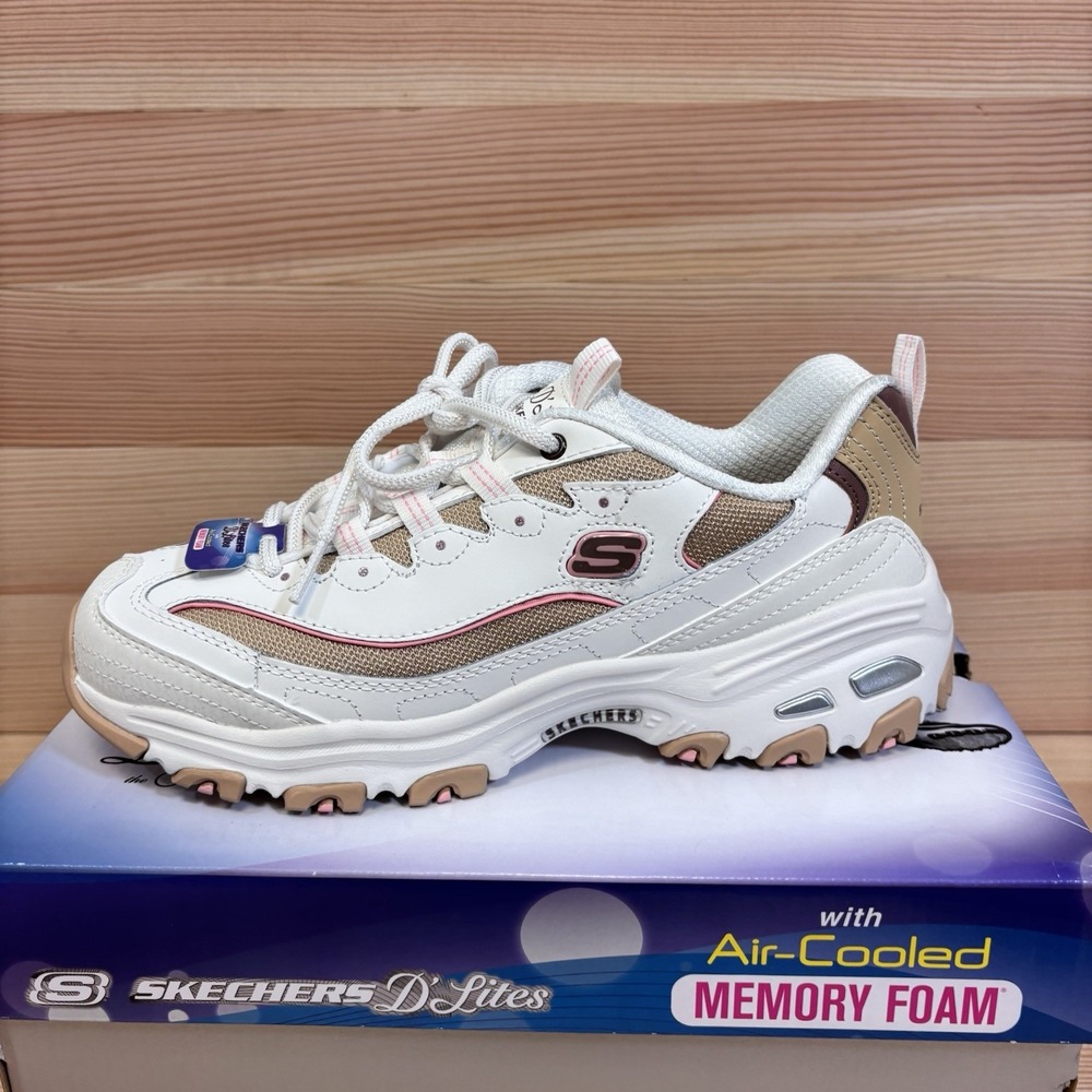 Skechers D'Lites Womens Size 9 Beige White  Athletic Walking Shoes Sneakers